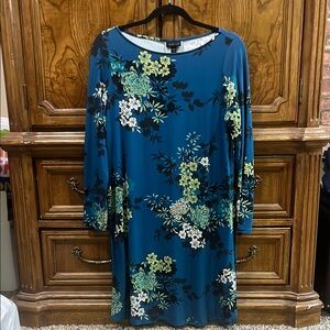 J. Jill Blue Sheath Midi Dress with Bishop Sleeves